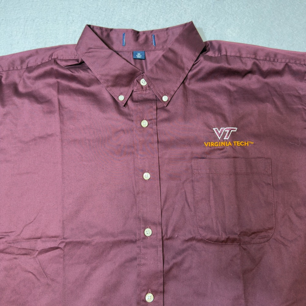 Virginia Tech VT Hokies Maroon Button Down Shirt Mens 2X Long Sleeve Logo Colleg